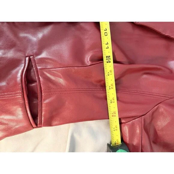 Rosevelvet Red Faux Leather Blazer Jacket Women’s Med Lined One Button Vegan - Picture 7 of 8